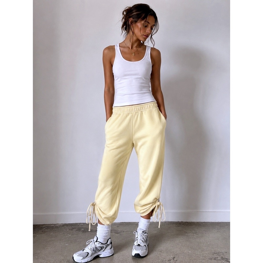 Cotton Citizen Pale Yellow Toggle Cinch Jogger Sweatpants S New